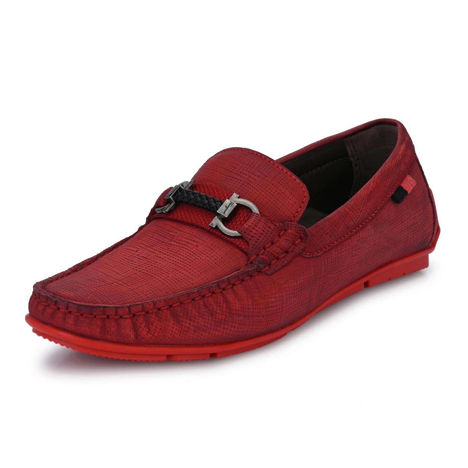 hitz Men's Red Leather Slip-On Casual Loafer Shoes-picture-36