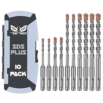 SDS Plus Masonry Drill Bits Set (10 Pack) Carbide Tipped Rotary Hammer Drill Bit Set - Perfect for Drilling Through Concrete, Cement, Brick, Stone, and More!