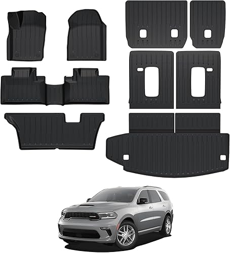 CARESA Alfombrillas de suelo de 2 y 3 fila, fundas para respaldo de asiento para Dodge Durango 2016-2024, juego completo de TPE para todo tipo de