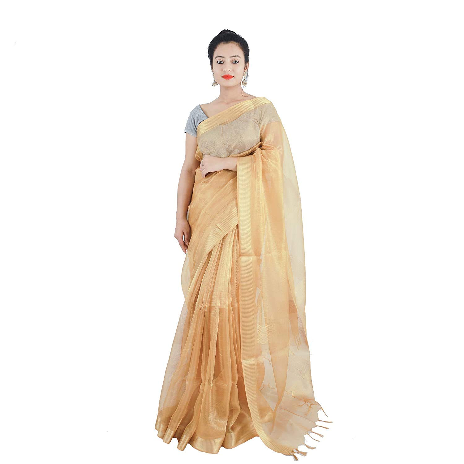 MANISHA SILK WEAVES Pure Ethnic Indian Sari Traditionally Tissue Tussar Saree Perfect for Weddings Casual Occasions, Meetings, Parties and Wedding Gift With Blouse Piece(Biege)
