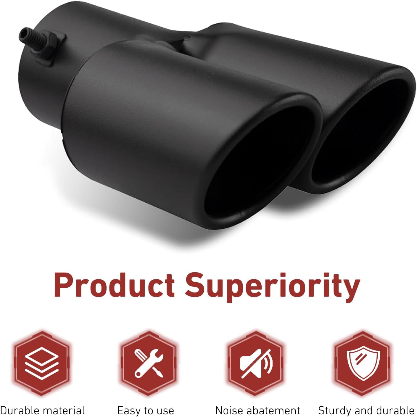 Car Dual Exhaust Tip, 2.5" Inlet Straight Stainless Steel Muffler Tailpipe, Polished Finish Exhaust Slant Cut Tip, Bolt On Design, Universal for Most Cars (Black)