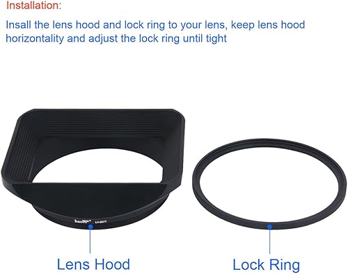 Miniatura 4 de Haoge Parasol de metal cuadrado de 2.638 in con tapa para Canon Nikon Sony Leica Leitz Carl Zeiss Voigtlander Nikkor Panasonic Fujifilm Olympus y