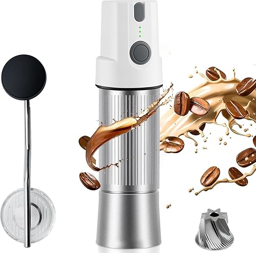 Molinillo de café eléctrico y manual 2 en 1, molinillo de granos de café recargable por USB con rebabas de 1.575 in, molinillo de metal portátil