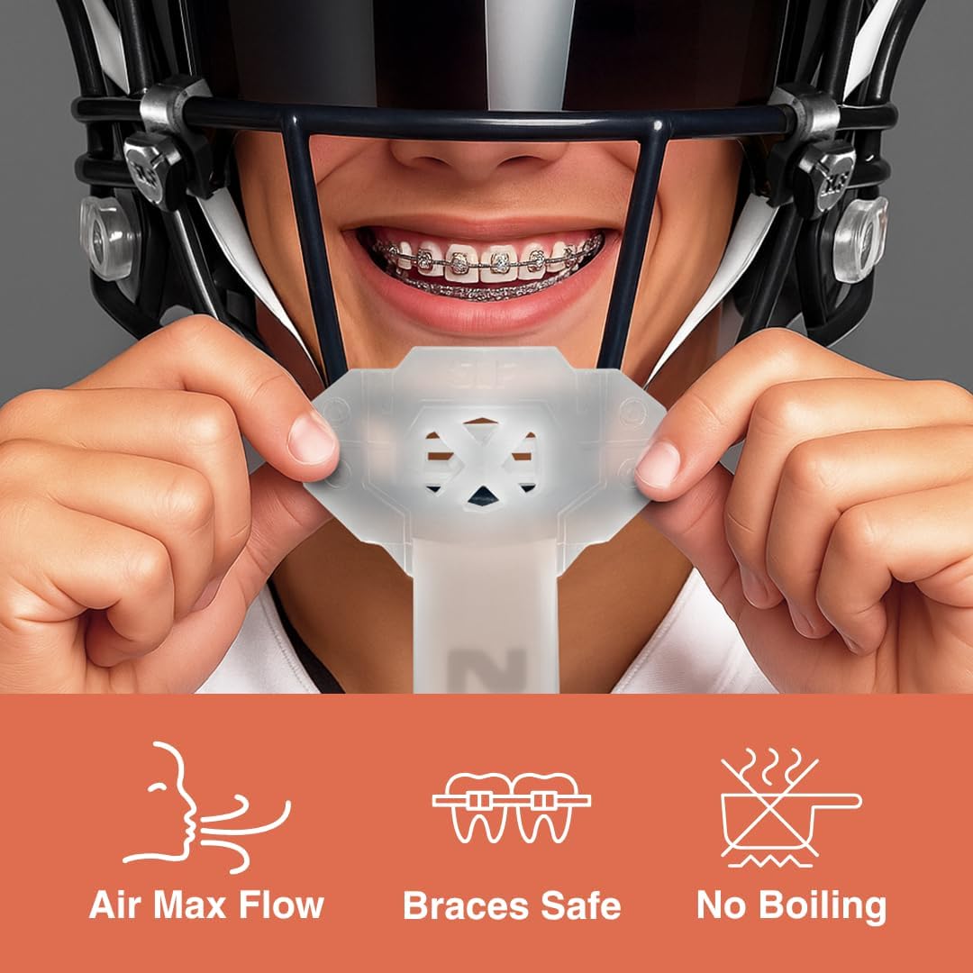 SLEEFS X Clear Football Mouth Guard - Lip/Mouthguard with Helmet Strap - Lip/Teeth Protector Mouthpiece - Moldable - for Youth/Adults, Men & Women Mouth Guard, Maximum Air Flow, Lacrosse, All Sports
