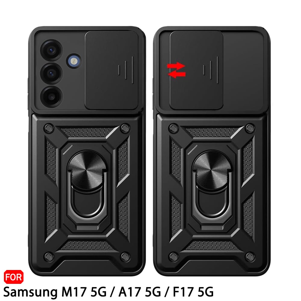 TheGiftKart Tough Armor Bumper Back Cover Case for Samsung Galaxy M17 5G / A17 5G / F17 5G | Sliding Camera Cover, Kickstand & Ring Holder | 360 Degree Protection Back Cover Case (PC & TPU, Black) — Amazon image 4