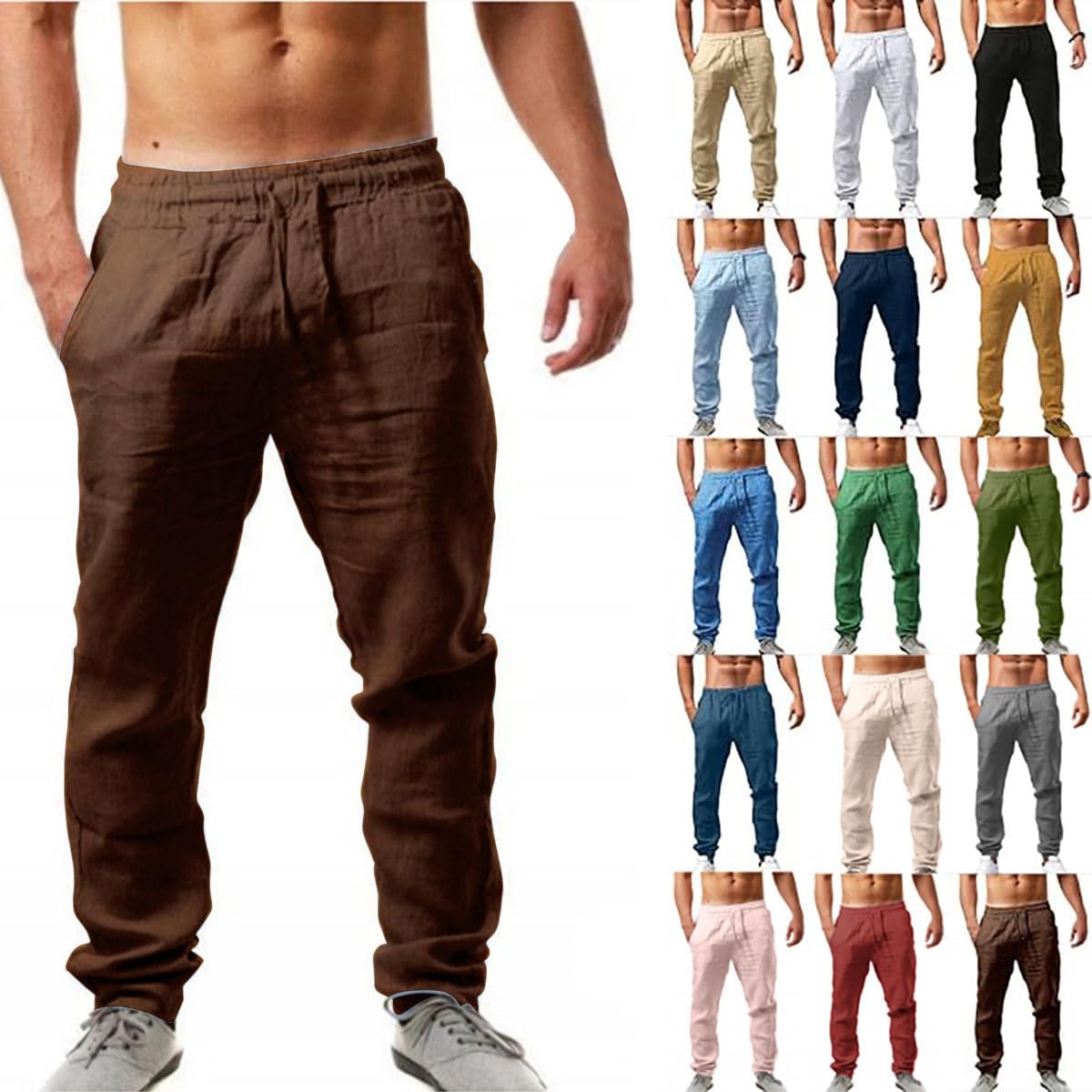 Pantalon en lin homme léger avec cordon de serrage confort