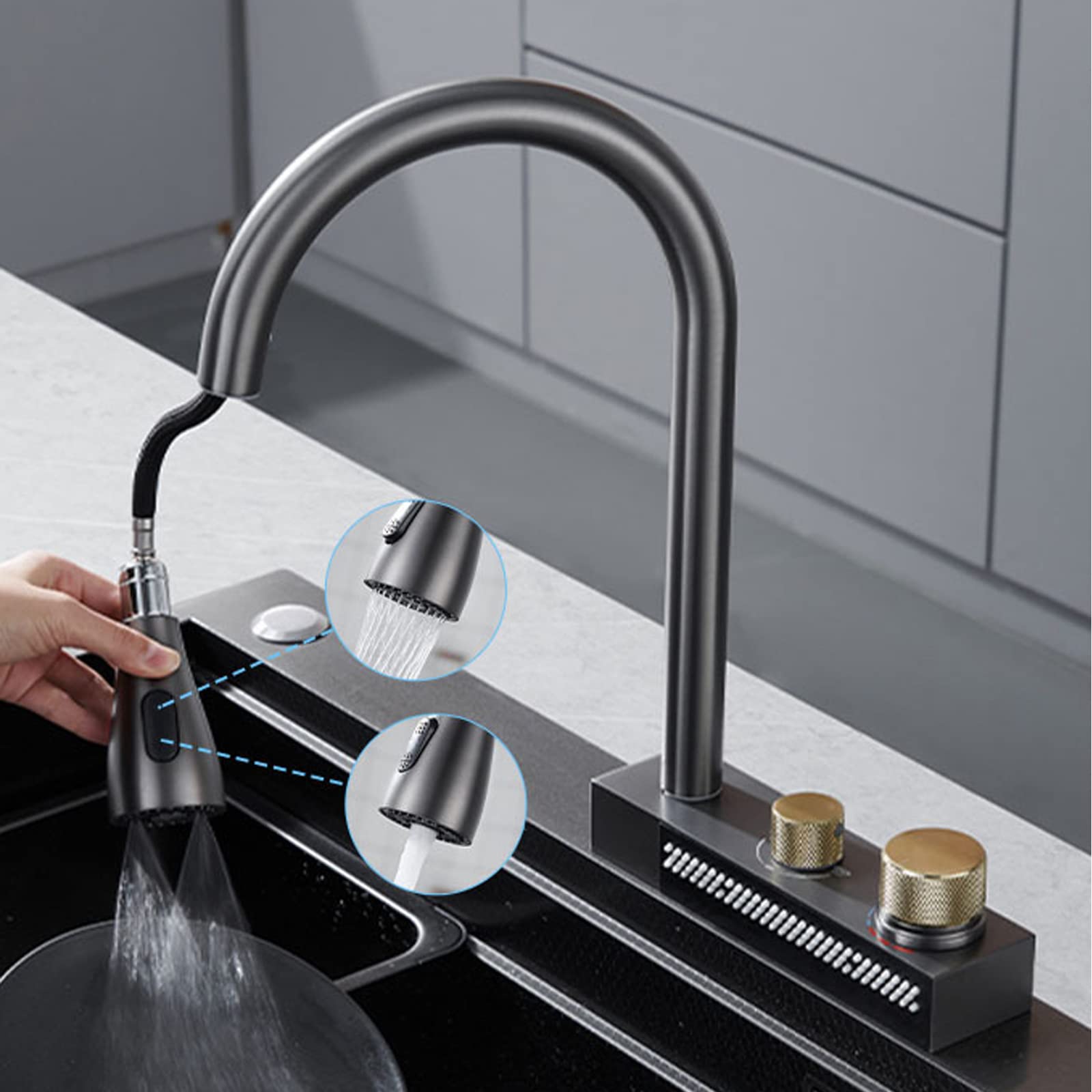 Amazon | 温水＆冷水蛇口, プルダウンキッチン蛇口、プルダウン 