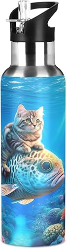 Miniatura 8 de Stainless Steel Water Bottle 20 Oz, Leakproof Water Bottles for Gym Outdoor Travel School, Cute Cat Fish Blue
