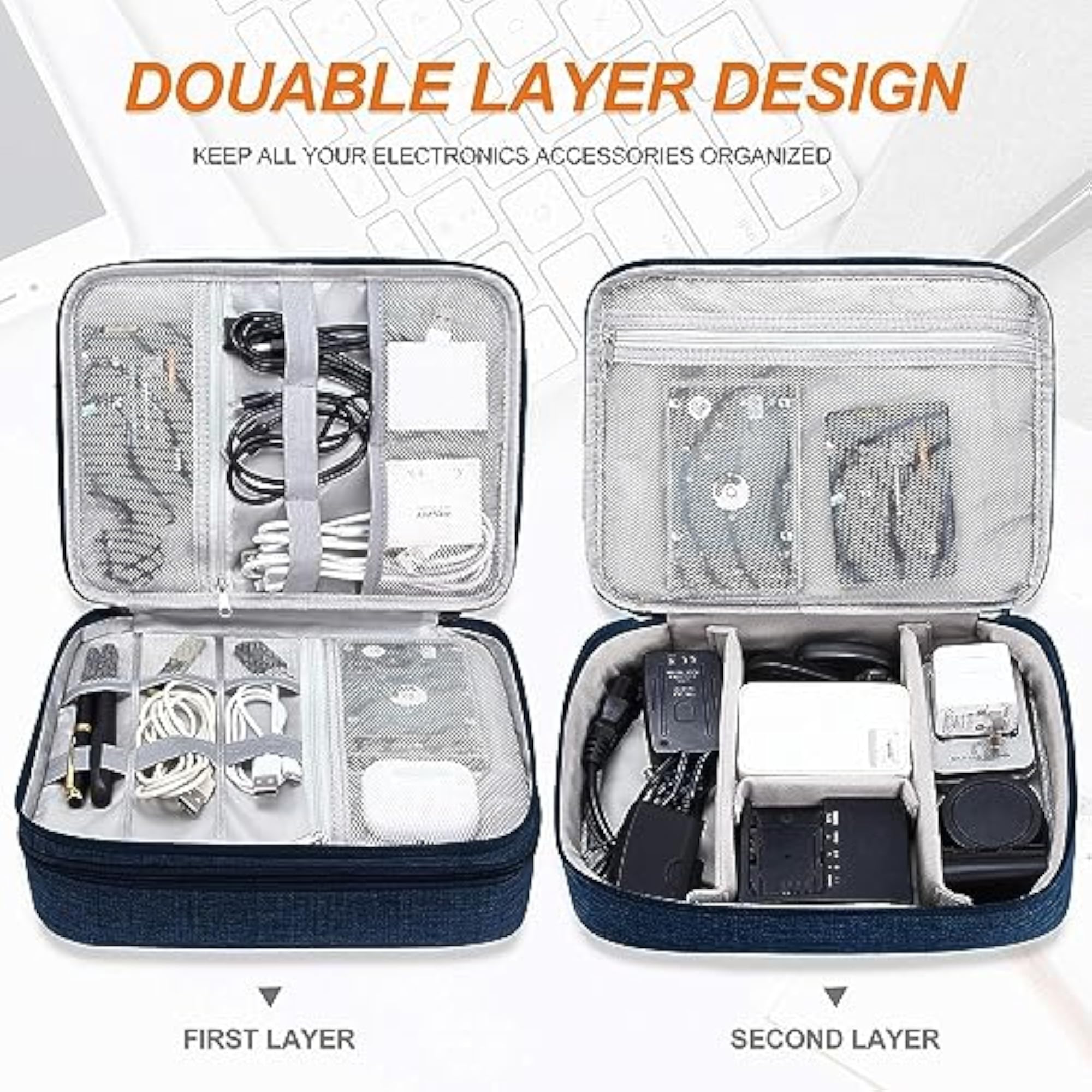 Polyester Electronics Organizer Travel Case Cable Bag