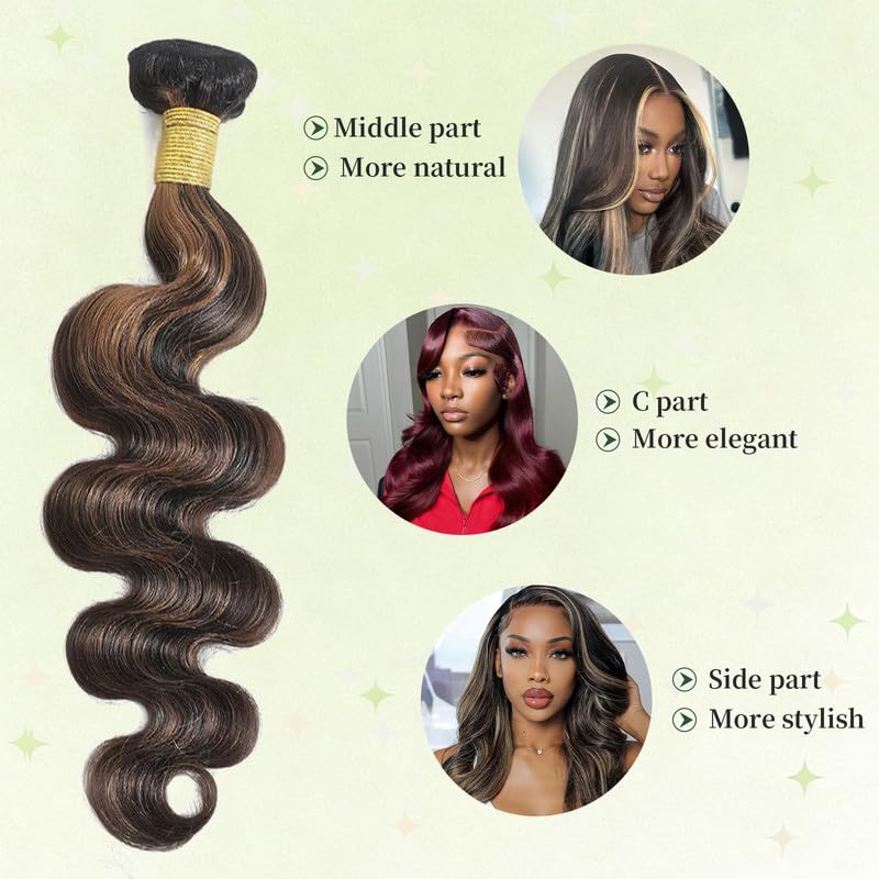 Brown Highlight Bundles Human Hair 18 20 22Inch Light Brown Water Wave Bundles Brazilian Virgin Hair Weave 3Bundles Hair Deal（Black and Brown，#p1b/30）