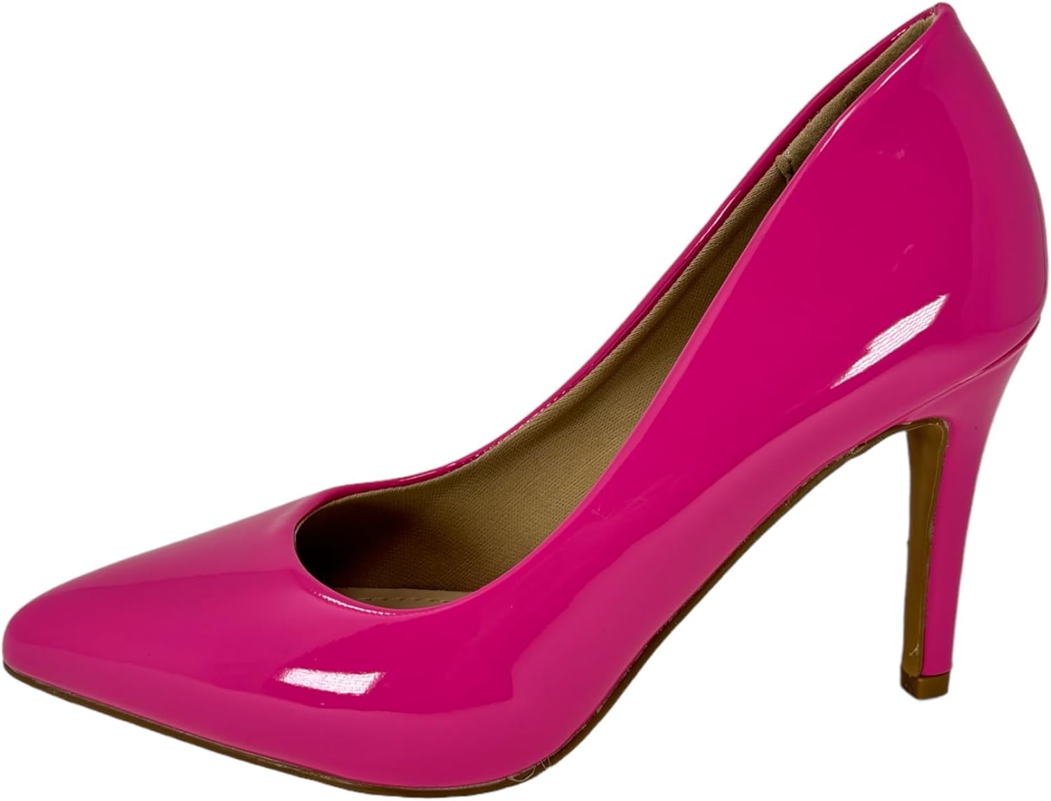 TOP Moda Women Trendy Pumps, Pointed Toe High Heel 4 inch/10cm Party Stiletto Heels Shoes Fuchsia/Pat, 6