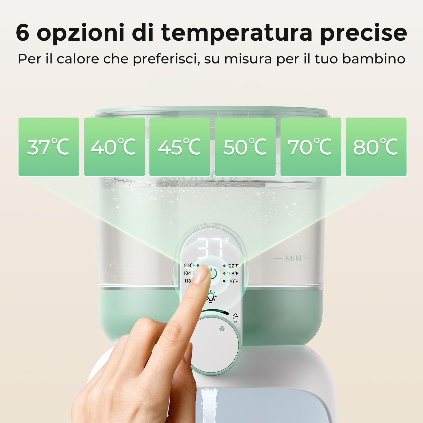 Momcozy Scaldacqua Istantaneo con Doppia Luce per Poppate Notturne, Scaldabiberon per Formula, Preparatore Latte in Polvere 1685 ML, Dispenser con 6 Temperature
