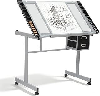 Magshion Tilting Glass Drafting Table for Adults & Teens - Adjustable 0-65° Angle Art Craft Desk with Storage for Drawing, Painting, Sketching