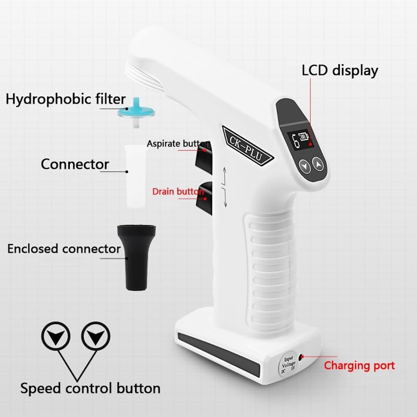 Pipeta eléctrica de gran capacidad, aspirador automático de líquidos de 0,1 a 100 ml, bomba de pipeta recargable con pantalla LCD, sistema antirretorno para laboratorio, compatible con pipetas de