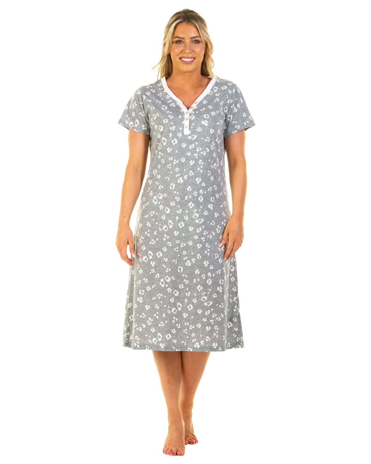 Undercover Ladies 'Heather Leopard' Short Sleeve Nightie 05336 Grey Large