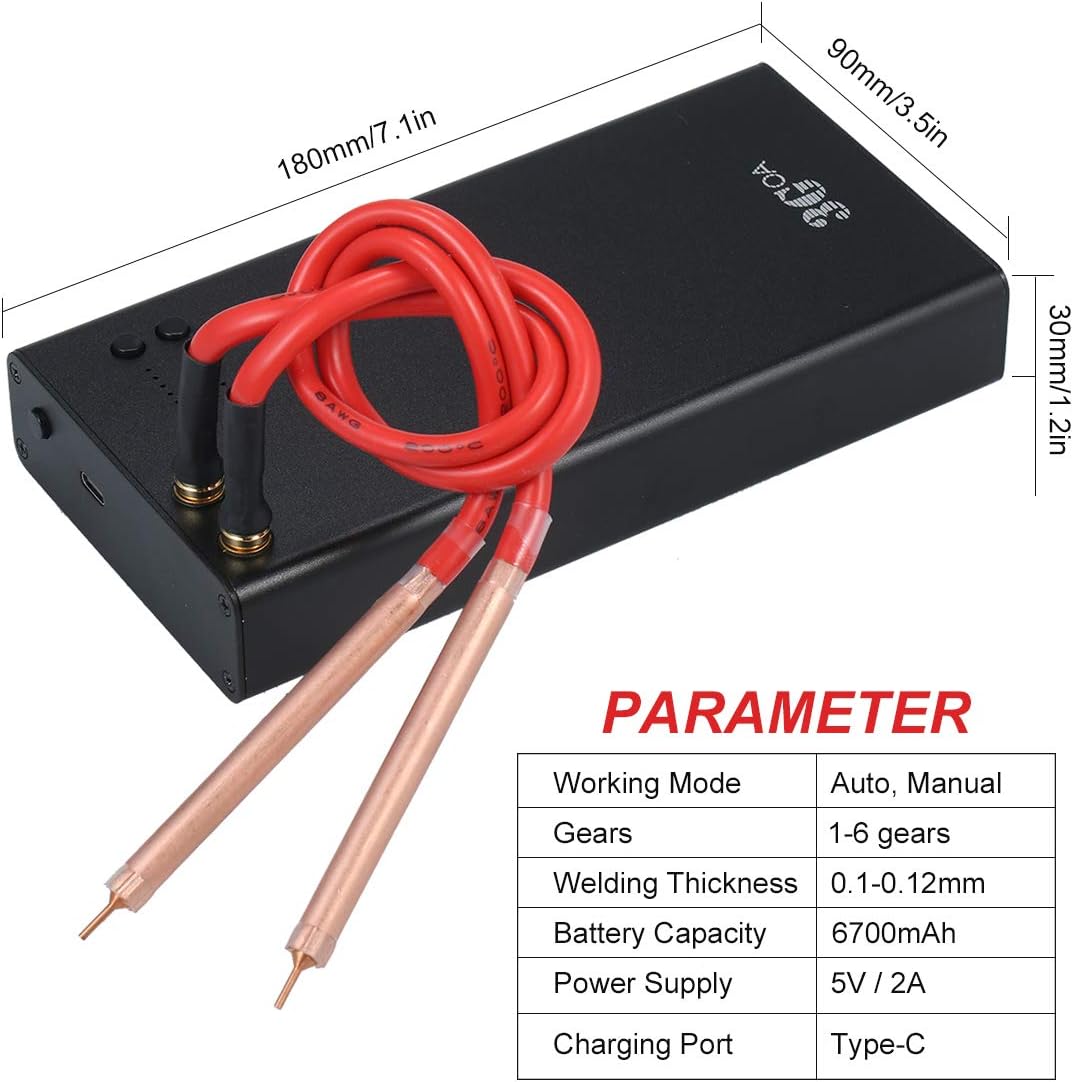Spot Welder, Portable 6 Gears Adjustable Mini Spot Welding Machine for 18650 Battery 6700mAh Type-C Rechargeable and Quick-release Pens File - - 