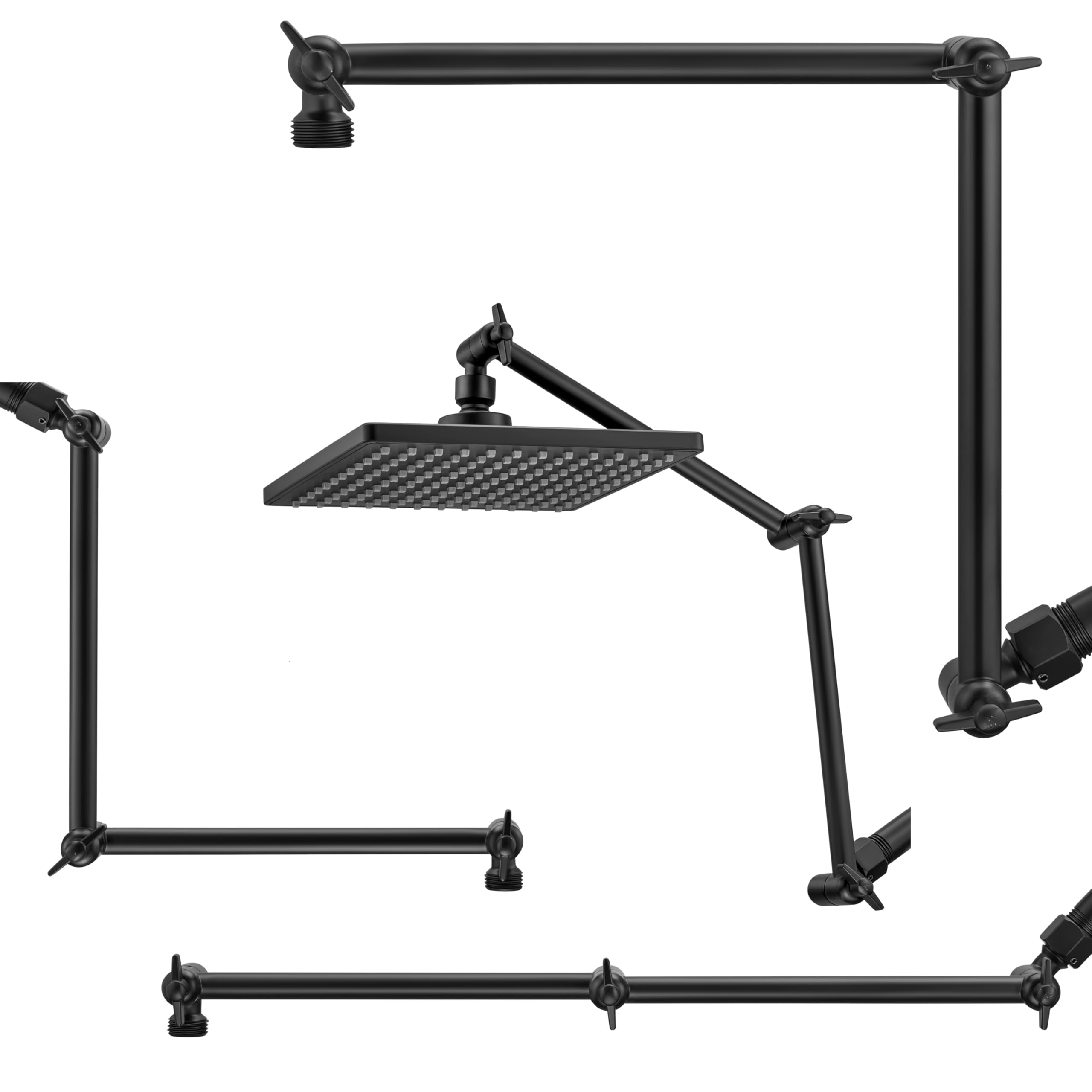 Shower Head Extension Arm, 16'' Solid Brass Extension Extra Long Extender With Locking Set Screw, Rise or Lower Angle Height Adjustable, G1/2 Universal Connector Compatible (Matte Black)