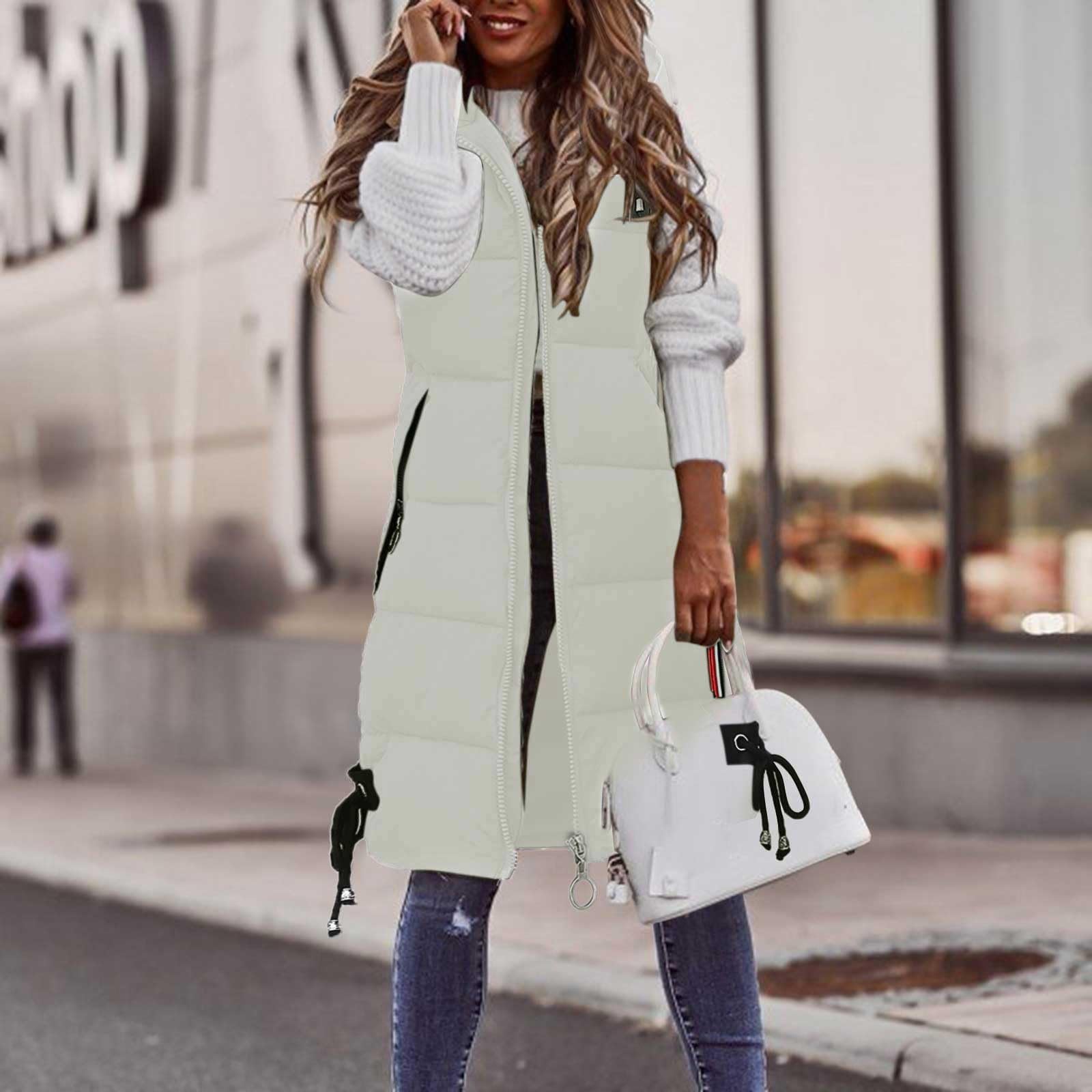 Daunenweste Damen Leicht Long Weste Damen Wattierte Stepp Übergangsjacke Reissverschluss Winddichte Wärmer Übergroße Steppmantel Übergangsjacke für Winter Outdoor