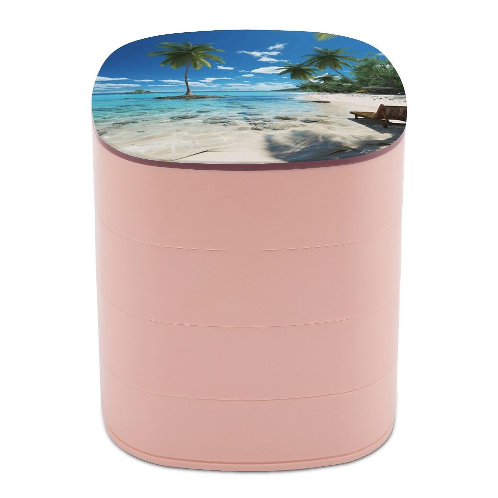 VstaDank Beach Palm Tree Jewelry Box with Mirror Travel Small Jewelry Case for Women 4-Layer Rotatable Jewelry Organizer Storage Box Portable Jewelry Storage Case for Rings Earrings