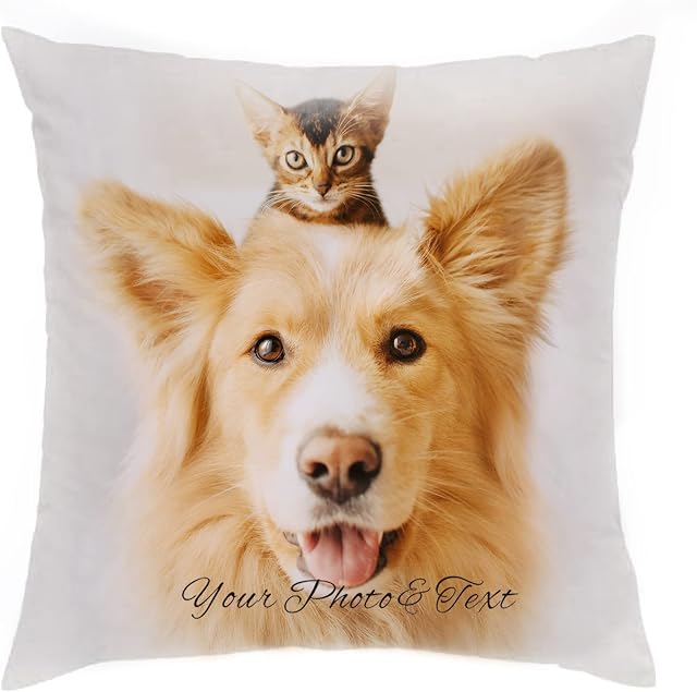 Personalised Cushion Cover Customised 16"x 16" Pillow Case Custom Your Picture Photo with Any Word Text Home Decoration Personalised Gifts for Daughter Son Him Her (Square)