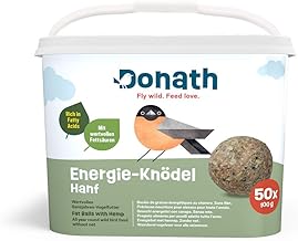 Donath Energie-Knödel Hanf ohne Netz - Meisenknödel ohne Netz -100g je Knödel - mit Einer Extraportion Hanfsamen - Ganzjahres Wildvogelfutter - aus unserer Manufaktur in Süddeutschland - 50er Eimer