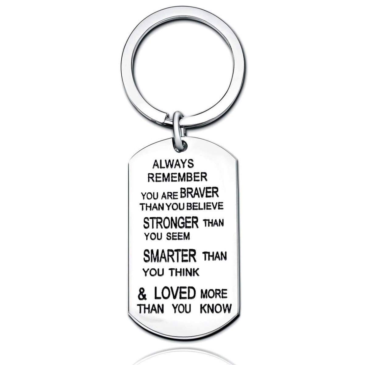 IMIKE Stainless Steel Inspirational Keychain, You are Braver Stronger Smarter Than You Think, Dog Tag Keyring Ornaments Thanksgiving Christmas Birthday Gifts for Family and Friends