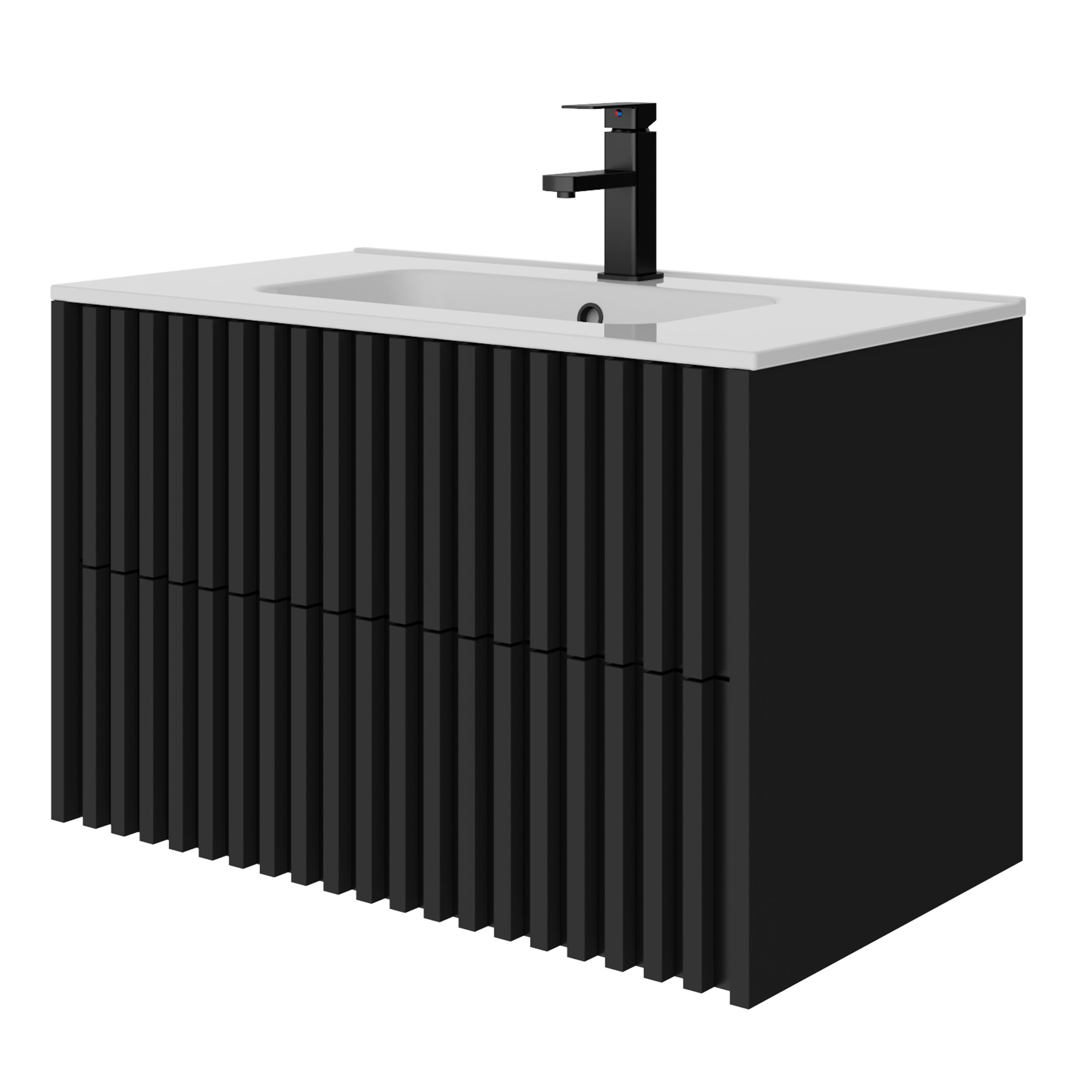 UEV Waschtisch mit Unterschrank, Waschbeckenunterschrank 80cm hängend, Waschplatz, Keramik Waschbecken, Badezimmmer Möbel für Gäste WC, Badmöbel Set, Schwarz