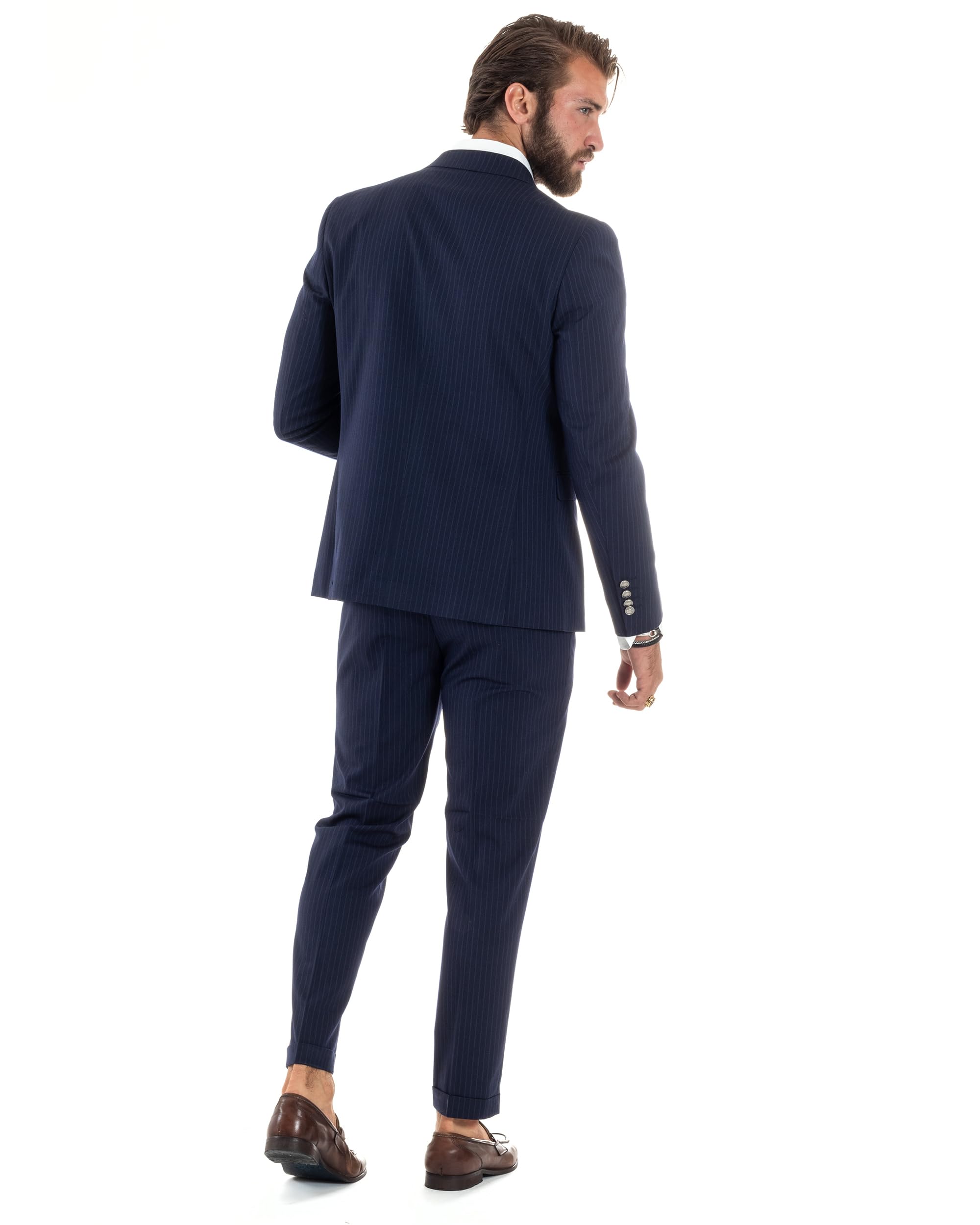 Abito Uomo Doppiopetto Vestito Completo Rigato Elegante Sartoriale Giacca Pantaloni Bottoni Metallo Fantasia Gessata Vari Colori