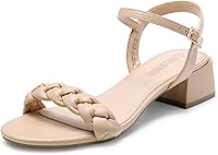 DREAMPAIRS Women's Braided Open Toe Ankle Strap Chunky Block Heel Sandals - Comfortable 1.6" Low Heel Party Wedding Shoes