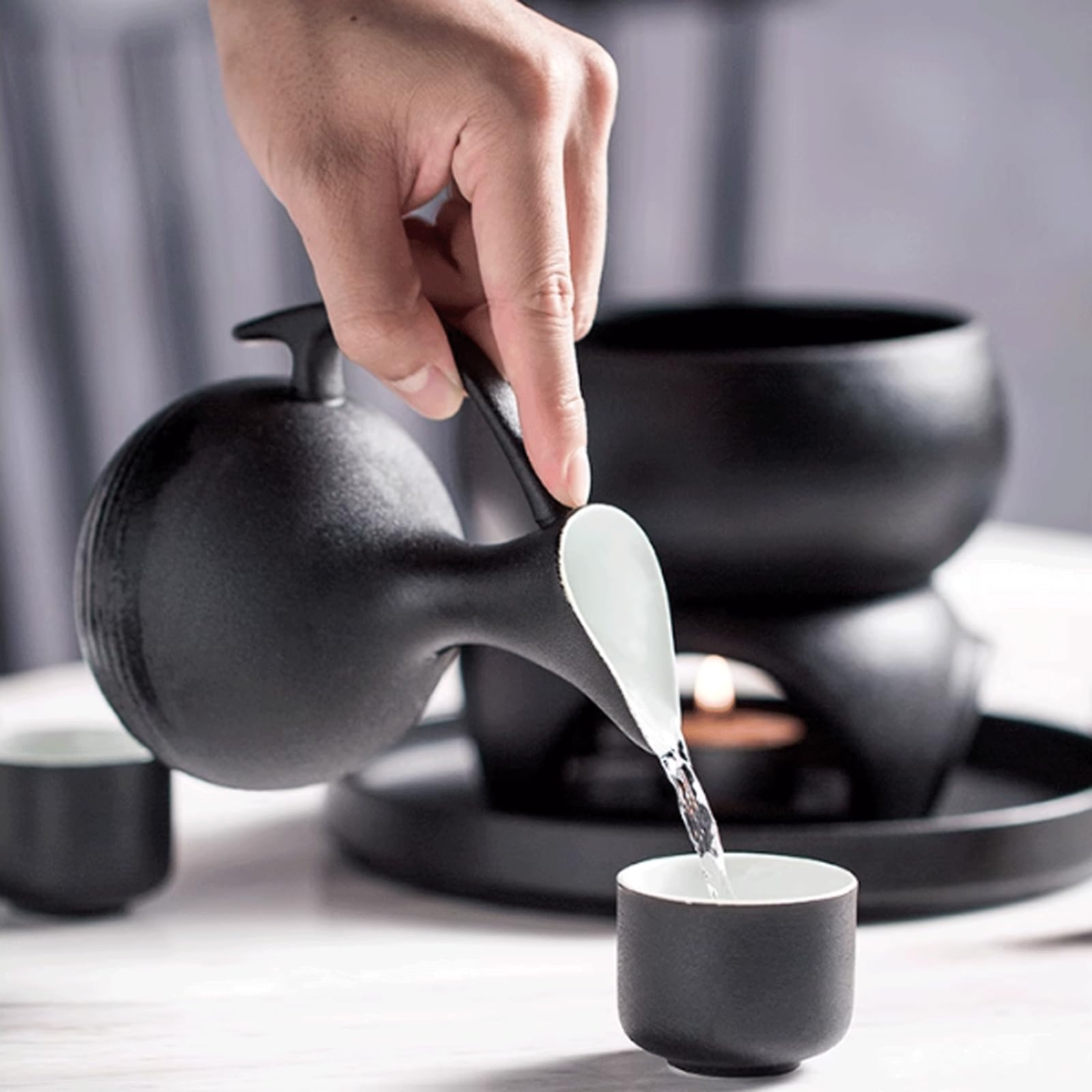esmen Ensemble de Tasses à saké Japonais, 5 pièces, avec 1 Bouteille de Service à saké et 4 Tasses à saké, Tasses en céramique, Verres à vin artisanaux