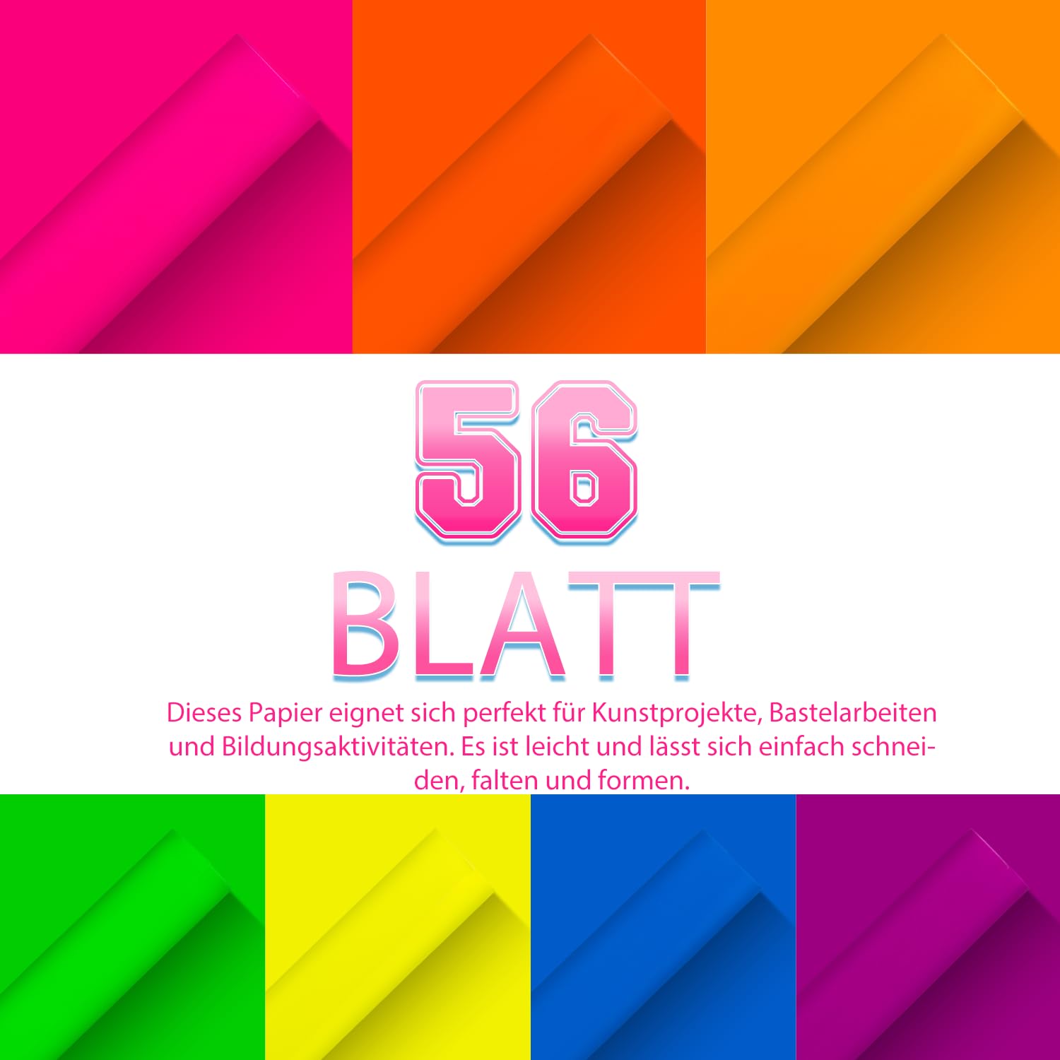 Bunt Karton Papier A3 (42 cm x 29,7 cm), 56 Blatt Neon Indexpapier, 250 g/m Schweres Kartonpapier, 7 Farben Buntes Papier für Schneiden, Schule,Bildung, DIY Handwerk, Kunstprojekte Farbiger, Origami