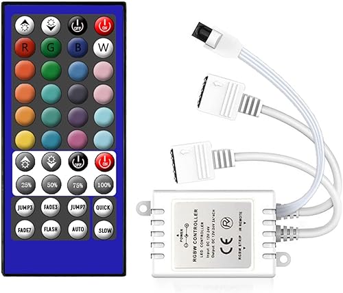 Controlador RGBW con control remoto IR de 40 teclas, controlador LED para tira LED RGBW SMD 5050 2835 de 5 pines (12V - 24V.)