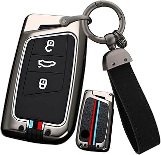 ontto Car Key Housing Fit for VW Key Fob Smart Remote Key Case Compatible with Volkswagen Arteon Atlas Golf Alltrack Jetta GLI Passat Taos SEL Tiguan Skoda Kodiaq Superb A7 Black