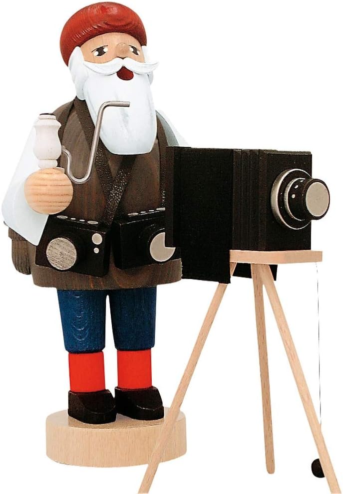 Smoking Men Incense Holder, Photographer, 19 cm, Wood Multicolour, One Size