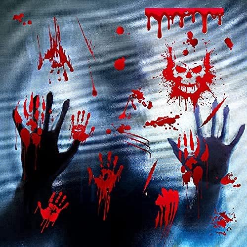 WOODZI Horror Halloween Stickers, 9 Sheets of Bloody Handprints, Footprints & Skulls, PVC Window Clings for Indoor Decorations - Image 5