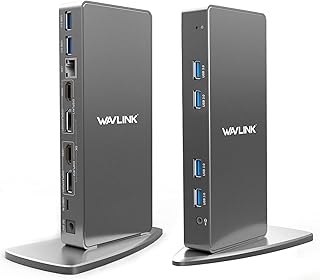 WAVLINK USB C Laptop Docking Station Single 5K Dual 4K Video Outputs Dual Monitor Docking Station with 2 HDMI,2 DisplayPort,Gigabit Ethernet,6 USB 3.0 Ports,4-Pole AudioJack,for Windows & MAC OS