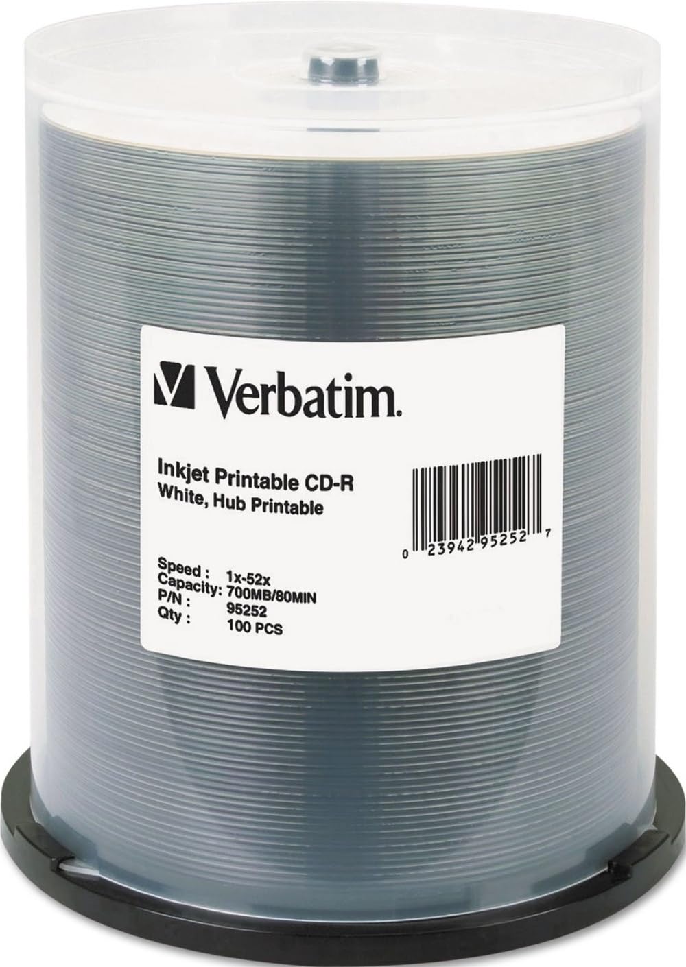 Verbatim CD-R 700MB 52X White Inkjet Hub Printable Recordable Media Disc - 100pk Spindle
