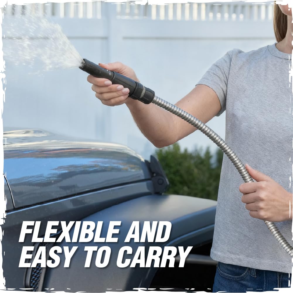 RUGGED RHINO Metall-Gartenschlauch mit Sprühdüse, 15 m, 304 Edelstahl, 750 PSI Berstfestigkeit, strapazierfähiger, flexibler Wasserschlauch, knickfest, auslaufsicher für Hof, Rasen und Außenbereich