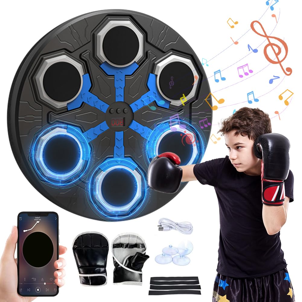Machine de boxe musicale pour enfants, avec LED, Bluetooth, avec gants de boxe, appareils d'entraînement électroniques, vitesse réglable, mode comptage