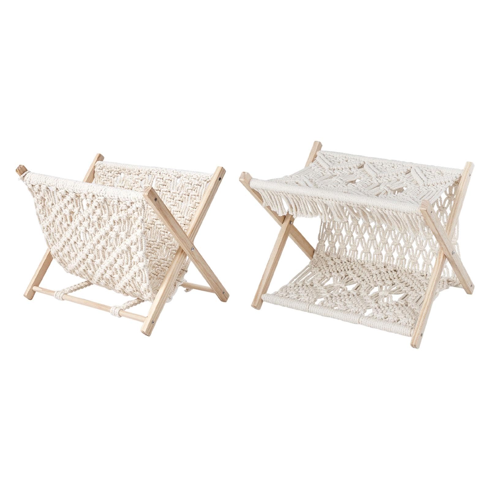 Macrame Magazine Rack Folding Boho Storage Holder for Office Dorm Essentials 23x22x28cm-picture-17