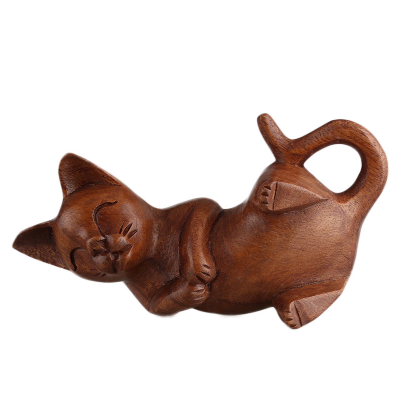 ART-CRAFT Holz-Katze Schnitzerei aus Suar Holz 13cm