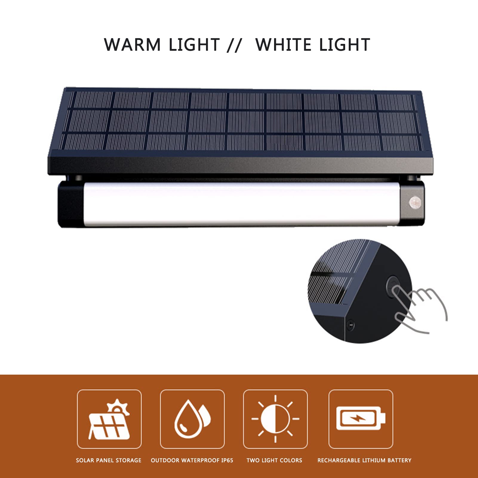 Sensor de Luz Solar Exterior 3300mAh Lámparas Solares con Modo de Luz Blanca/Cálida IP65 Impermeable LED Foco Solar Luz de Pared de Aluminio para Jardín