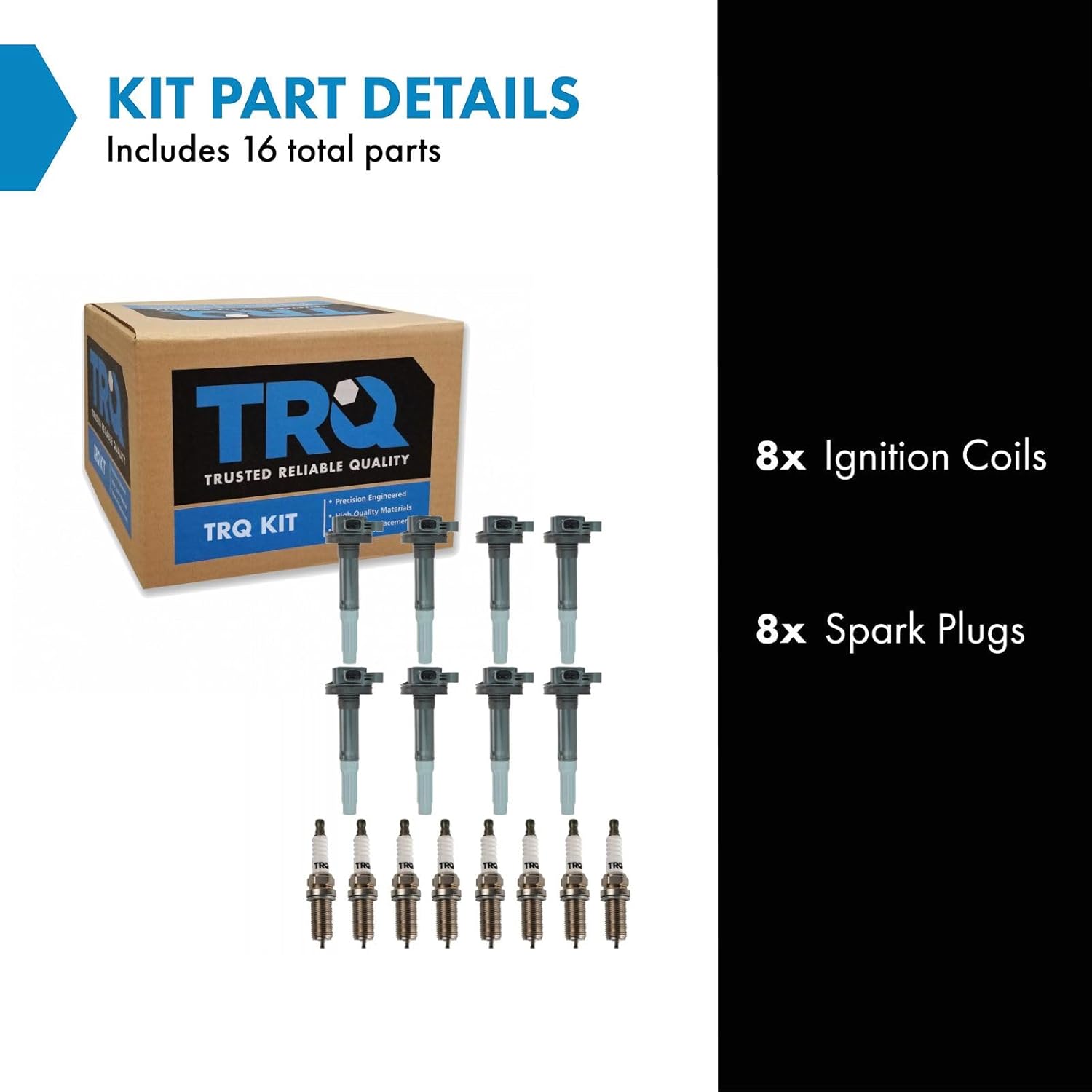 TRQ Ignition Coil and Spark Plug Kit 16 Piece Iridium Spark Plugs Compatible with 2011-2016 Ford F-150 2011-2015 Mustang