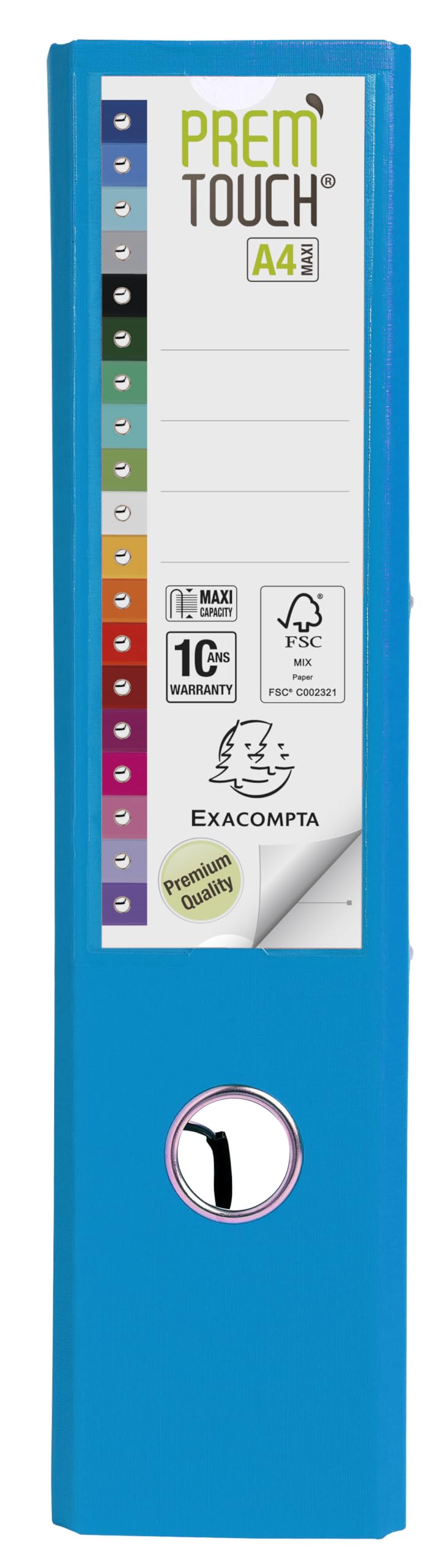 Exacompta - Réf. 53302E - Carton de 10 classeurs à levier A4 MAXI Prem'Touch - Dos 80 mm - Mécanique 80 mm - Dimensions extérieures : 32 x 30 x 8 cm - Format à classer A4 Maxi - Coloris : Bleu clair