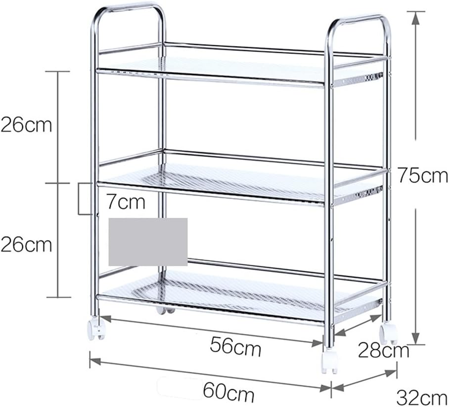 Kitchen trolley/stainless steel removable storage shelves/floor 3 layer 4 microwave oven shelf pot (Size : 75 * 32 * 60cm)