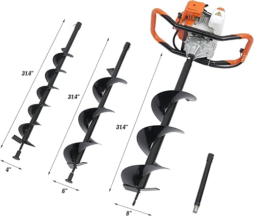 Miniatura 2 de DOONARCES Juego de brocas de taladro de tierra de 4, 6 y 8 pulgadas, 3 brocas para perforar agujeros para postes para barandillas de valla, granja,