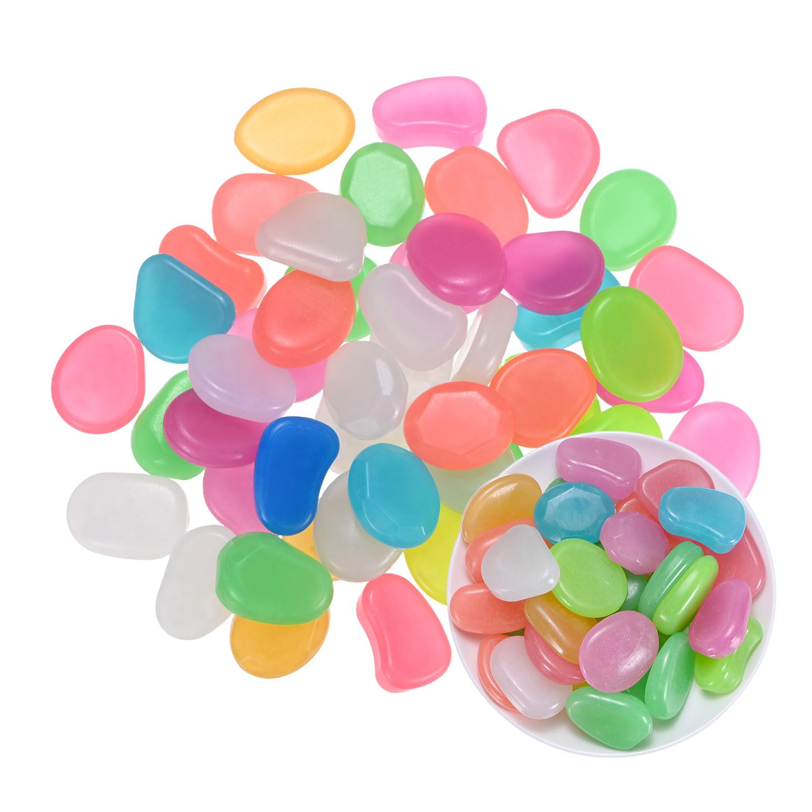 M METERXITY 50-Pack Glow in the Dark Rocks, 1.77" Resin Outdoor Garden Decorations Luminous Pebbles Stones for Garden Plants/Aquarium/Backyard Path, Aquarium Gravel [Multicolor]