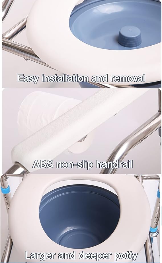 Heavy Duty Commode Chair, 660lbs Capacity, Portable Shower Chair with Arms, Height Adjustable, Lockable Wheels for Seniors, Elderly, Disabled, Bariatric