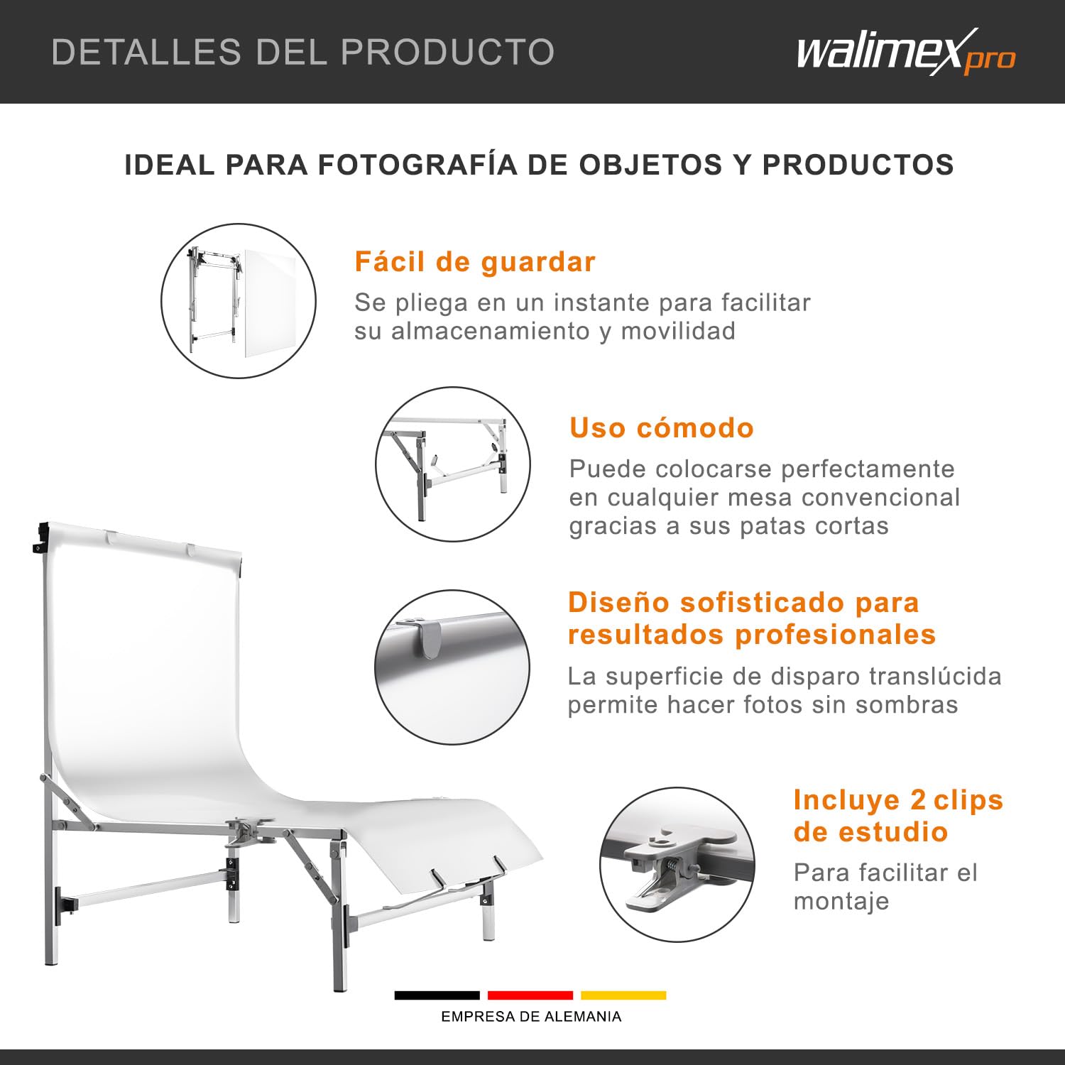 Walimex Pro Tavola - Mesa de fotografía para fotografía de producto (altura de disparo de 28 cm), blanco y plateado