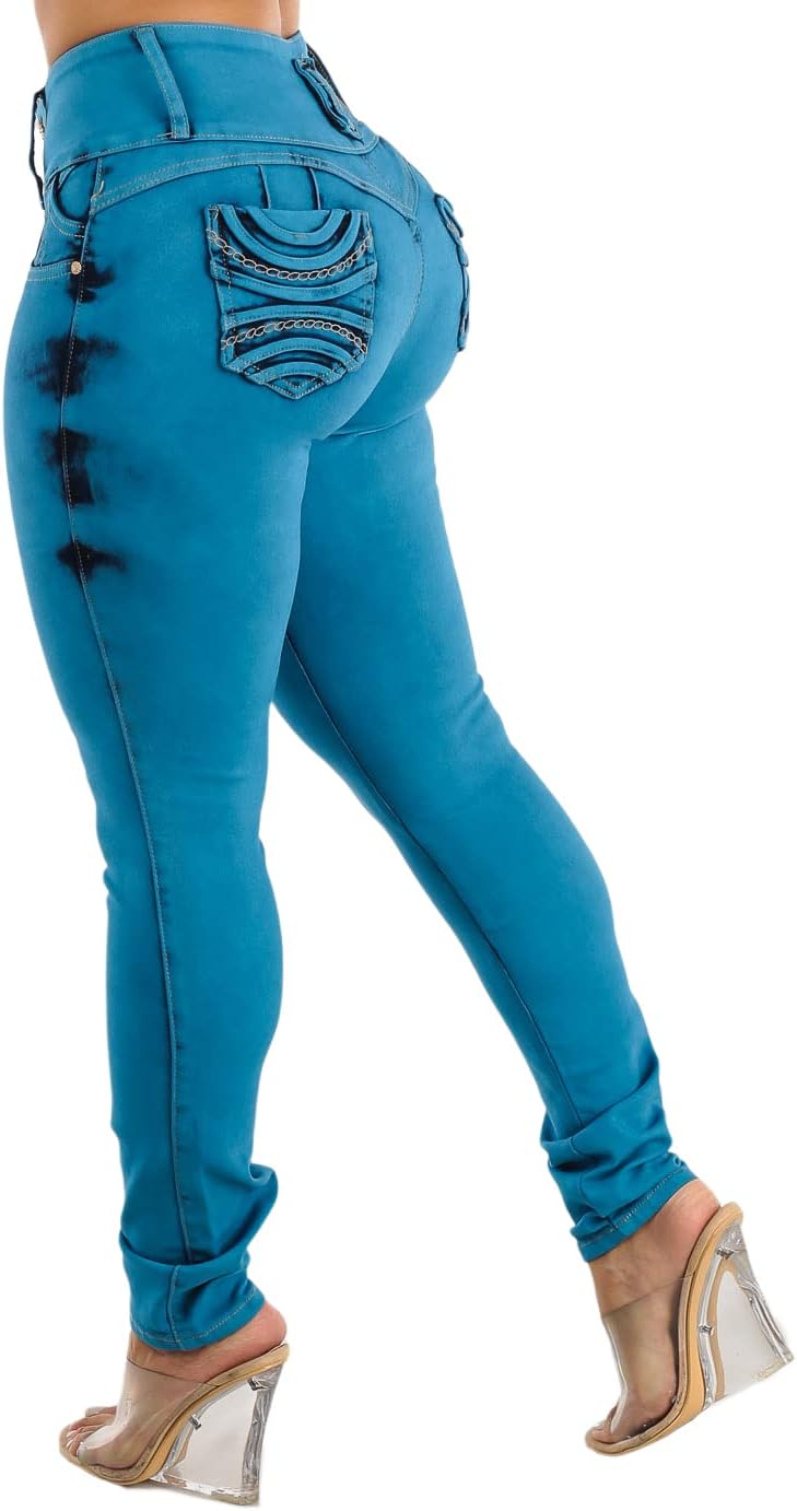 Moda Xpress Women Juniors High Waisted, Mid Rise Butt Lifting Colombian Design Skinny Jeans 10623N